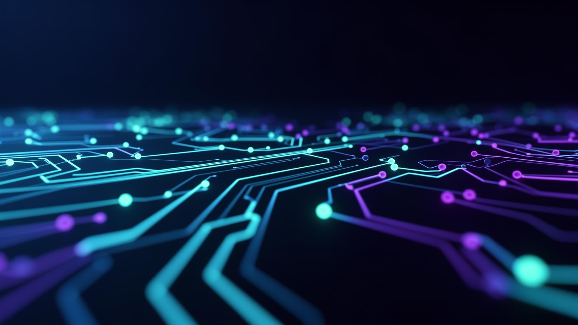 Glowing circuit network representing custom AI applications and automation